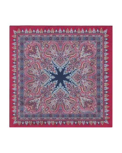 Etro Purple Silk Pocket Square With Floral Paisley Motif for men