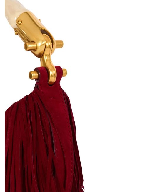 Balmain Red Mini Ebene Fringes Leather Shoulder Bag