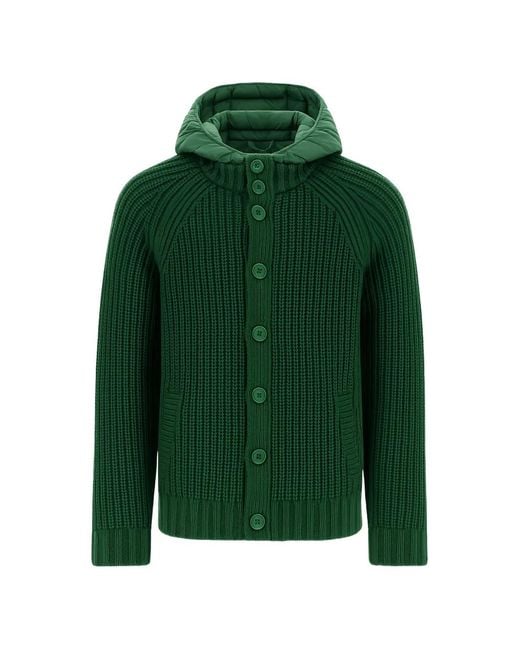 Herno Green Cardigan En Laine Côtelée À Capuche for men