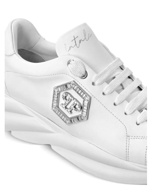 Philipp Plein White Crystal-Embellished Platform Sneakers