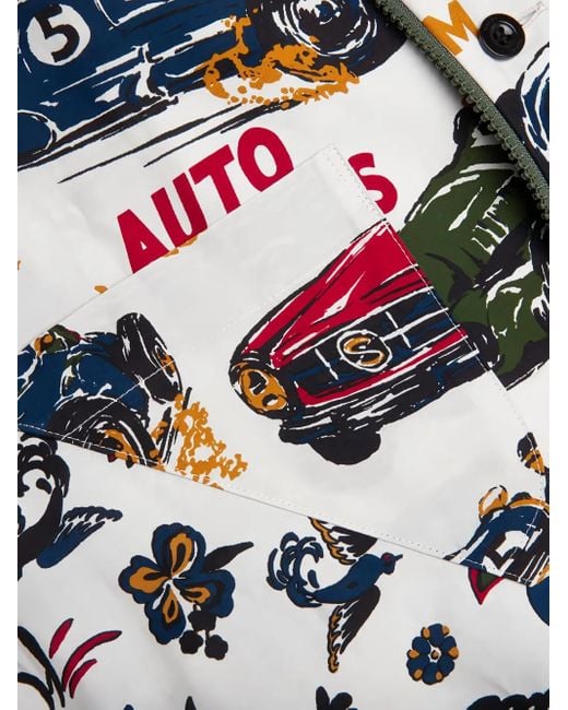 Sacai White Race-Car Tropical-Print Shirt for men