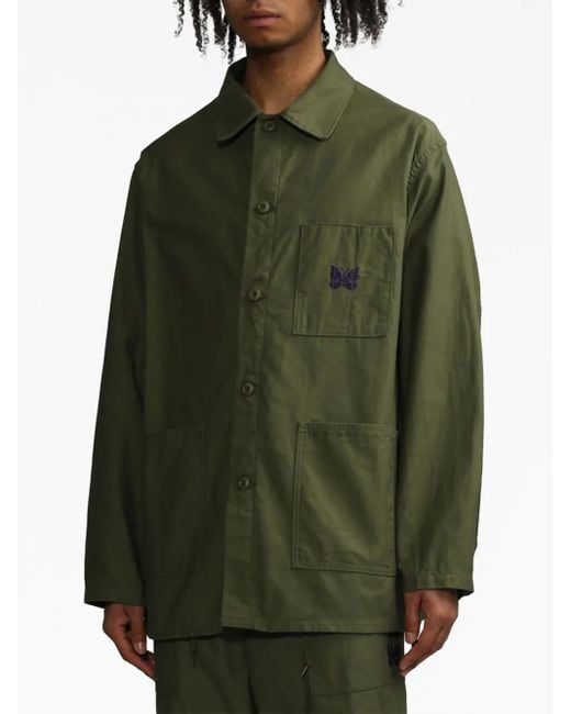 Needles Green Lightweight Cotton Jacket With Button-Up Front for men