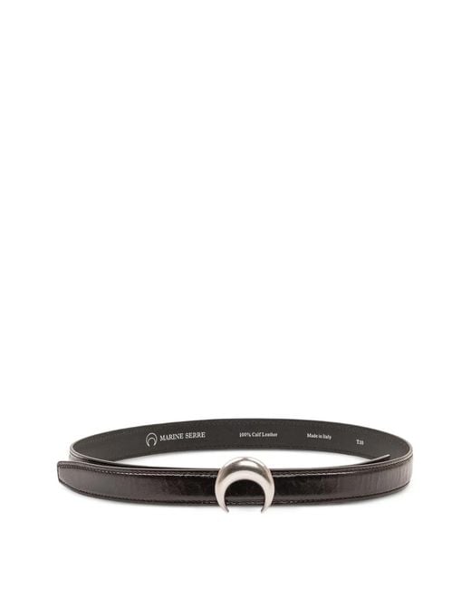MARINE SERRE White Crescent Moon Buckle Leather Belt