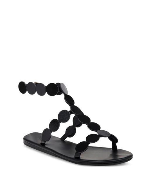 Ancient Greek Sandals Black Triton Circle-Embellished Flat Sandals
