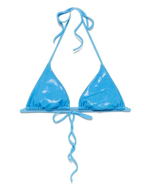 DSquared² Blue Metallic-Sheen Triangle Bikini Top