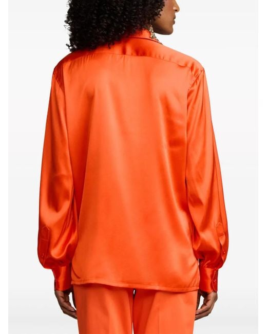 Ralph Lauren Orange Chemise En Soie Stretch À Manches Longues