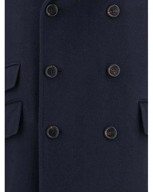 Brunello Cucinelli Blue Double-Breasted Wool Coat for men