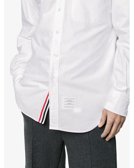 Thom Browne White Grosgrain Placket Oxford Shirt for men
