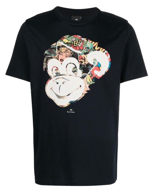 PS by Paul Smith Monkey-print Organic-cotton T-shirt in Black for Men ...