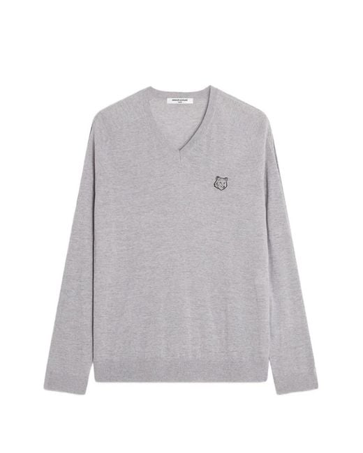 Maison Kitsuné Gray Fox Head Wool Sweater for men