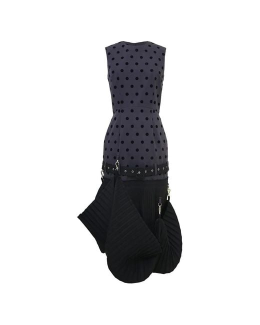 ROKH Black Polka Dot Pleated Midi Dress
