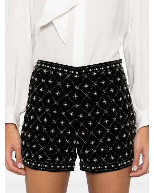 Twinset Black Embellished Velvet Shorts