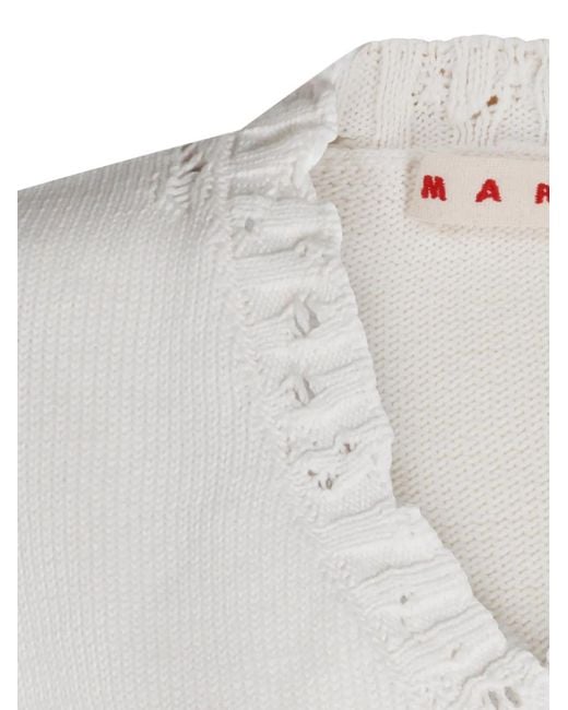 Marni White Haut À Col V Effet Usé