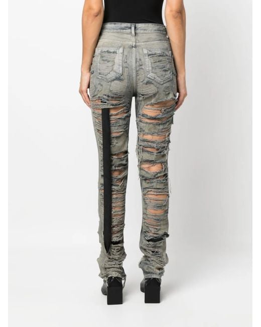 Rick Owens ダメージ スリムジーンズ Gray