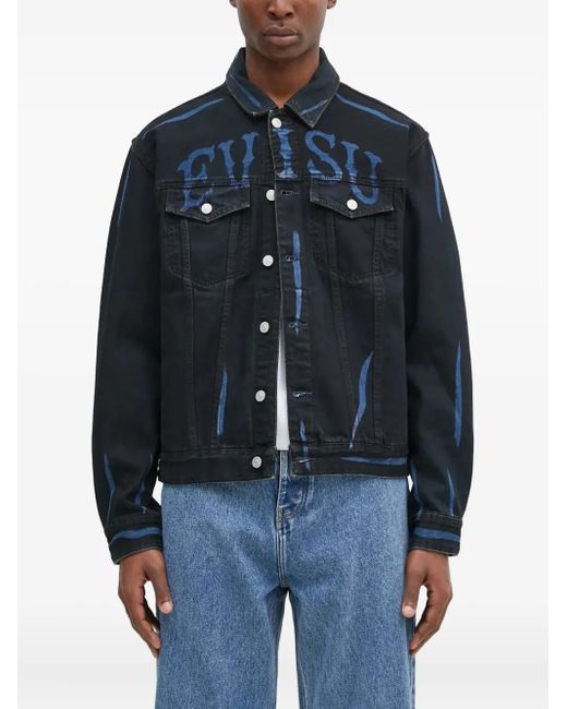 Evisu Blue Buttoned Graphic Jacket for men