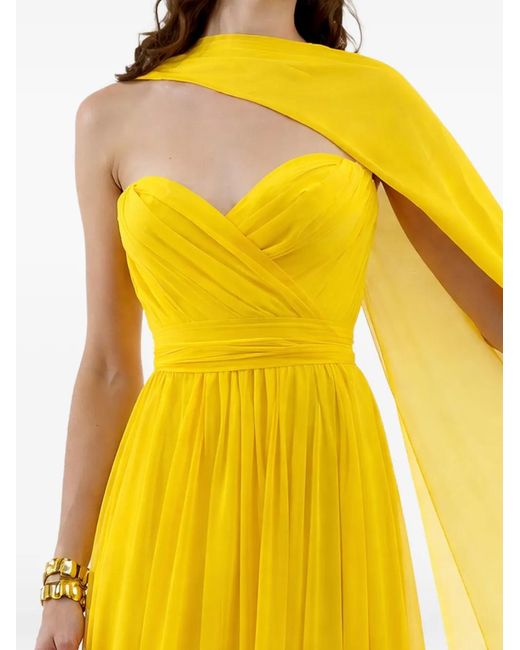 Gemy Maalouf Yellow Cape-Detail Draped Dress
