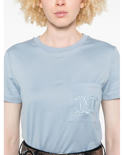 Max Mara Blue T-Shirt mit bestickter Tasche