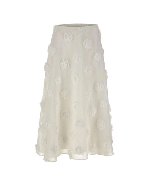 Herskind White Floral-Appliqué Organza Skirt
