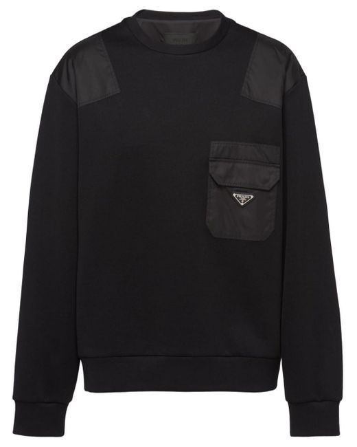 Prada Black Triangle-logo Panelled Sweatshirt for men