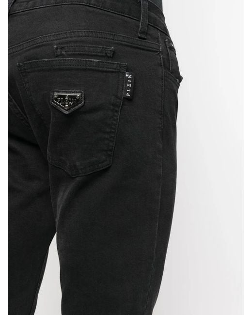 Philipp Plein Black Logo-Plaque Slim-Leg Jeans for men
