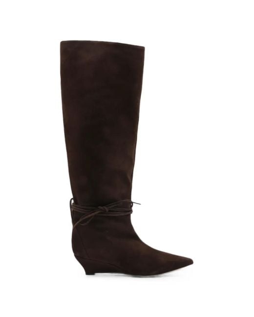 Odissi Black Lace-Up Wedge-Heel Boots