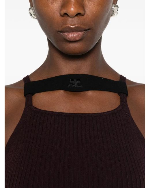 Courreges Purple Ribbed Logo-Patch Top