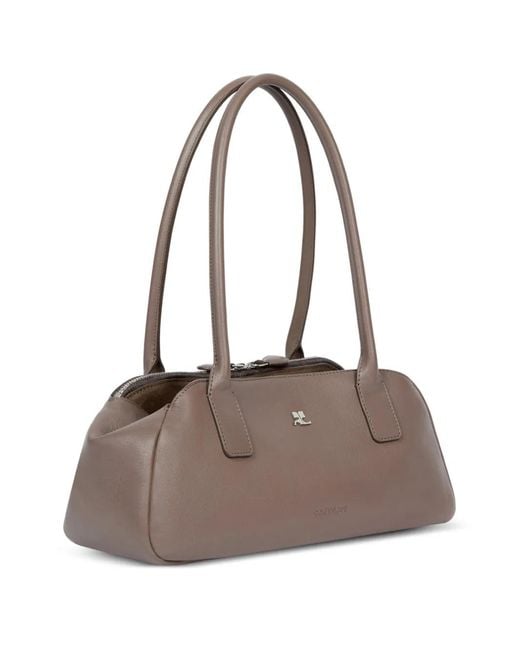 Courreges Gray Strip Leather Shoulder Bag