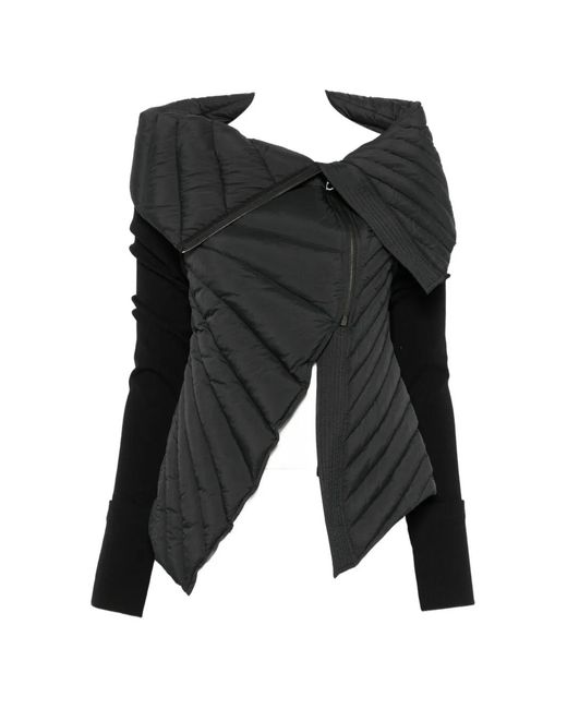 Yehuafan Black Quilted Asymmetric Puffer Jacket