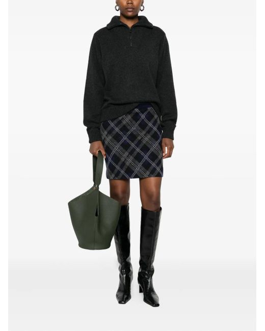 Eric Bompard Black Tartan Elastic-Waist Mini Skirt