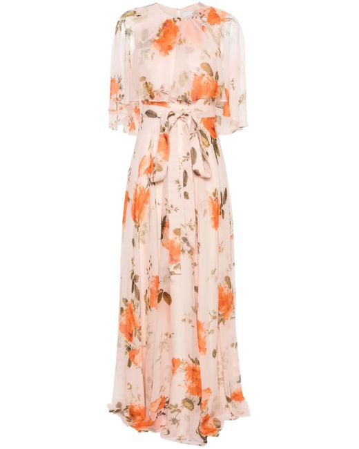 Erdem Orange Maxikleid Aus Seide Mit Blumen-Print
