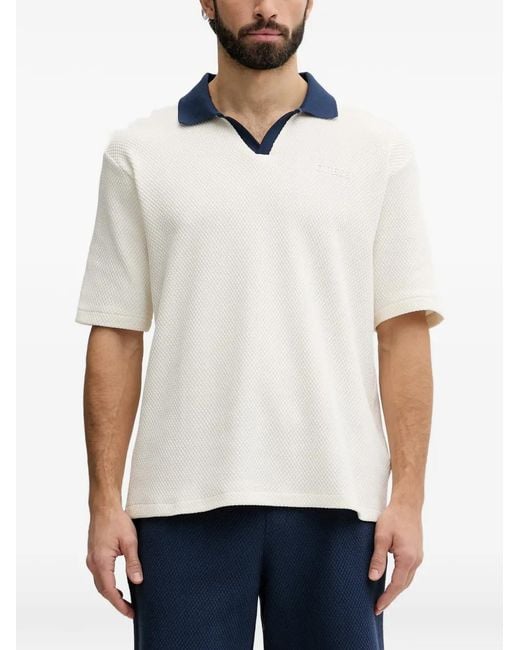 Guess White Waffle-Knit Contrast-Collar Polo Shirt for men
