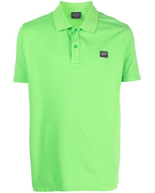 Paul & Shark Green Logo-Patch Cotton Polo Shirt for men