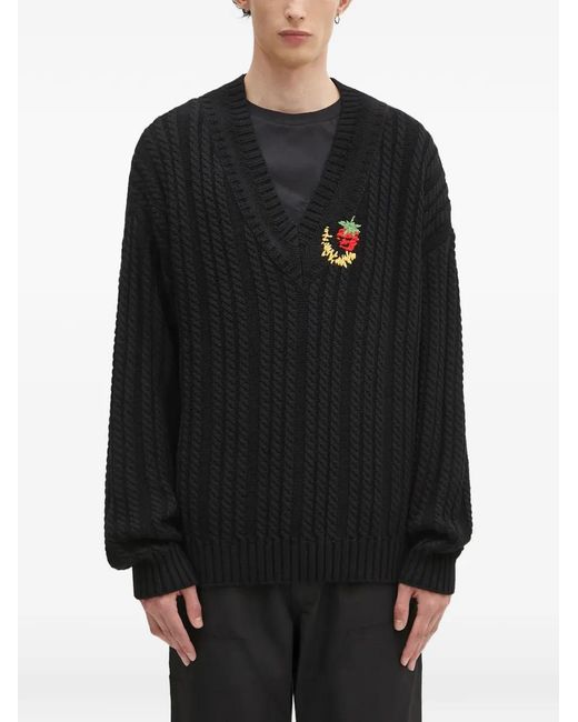 Sky High Farm Black Embroidered V-Neck Sweater for men