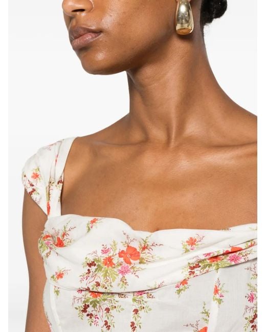 Doen White Clea Floral-Print Midi Dress