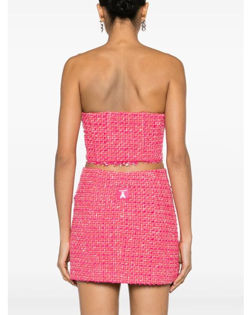 Patrizia Pepe Pink Frayed Tweed Bustier Top