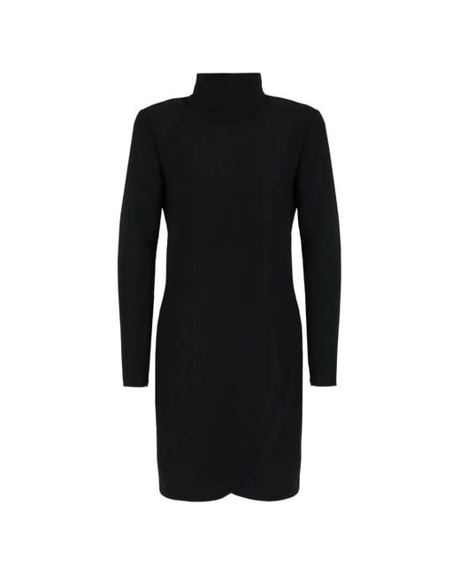 Emporio Armani Black Technical-Cady High-Neck Long-Sleeve Dress