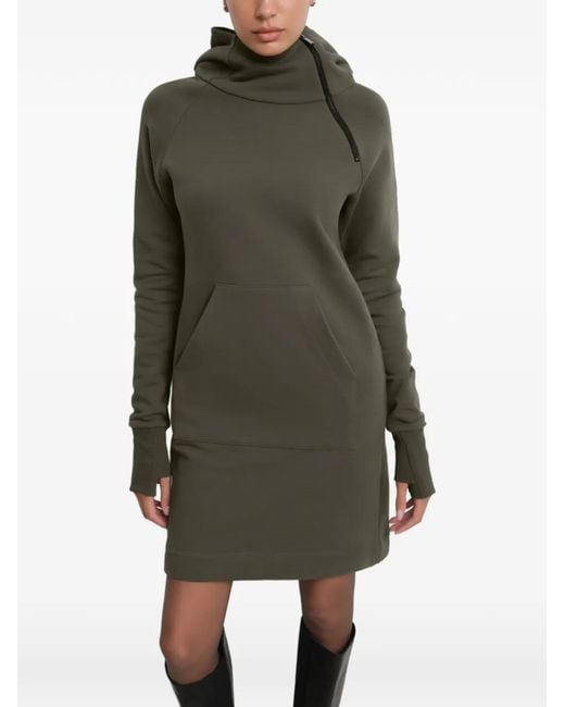 MARCELLA Green Tompkins Asymmetric-Zip Hooded Mini Dress