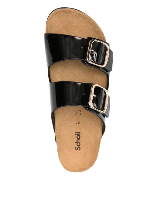 Scholl Black Patent-Finish Buckle Sandals