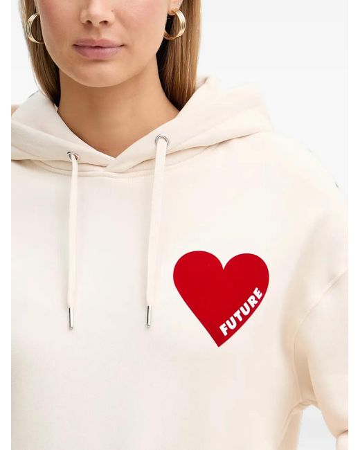 From Future White Heart-Print Drawstring Hoodie