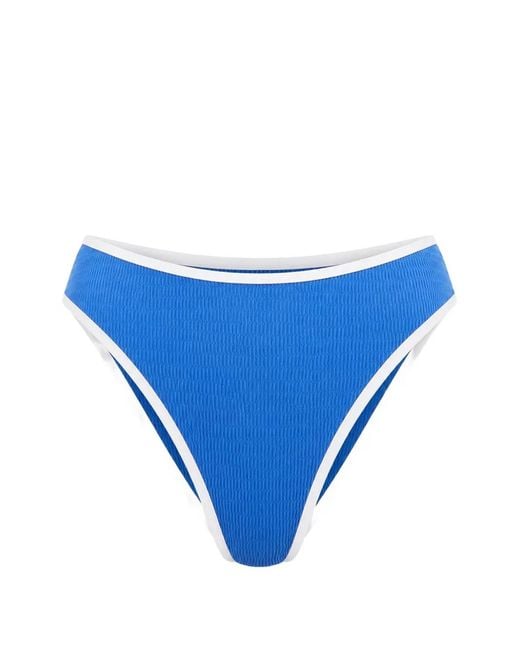 Seafolly Blue Beach Bound Textured-Finish Contrast-Trim Bikini Bottoms