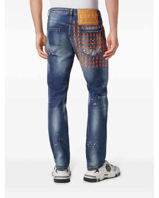 Philipp Plein Klassische Jeans mit Farbklecksen in Blue für Herren