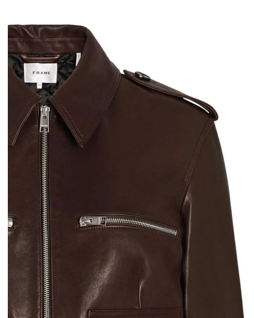 FRAME Brown Zip-Pocket Leather Jacket