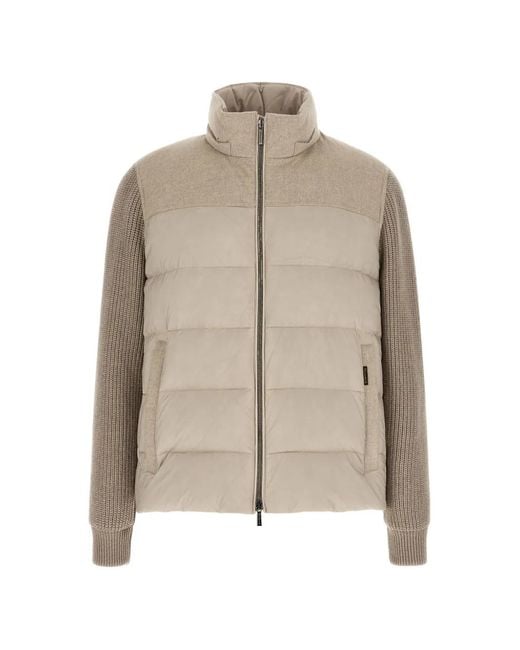 Moorer Natural Quilted Panelled Hooded Jacket for men