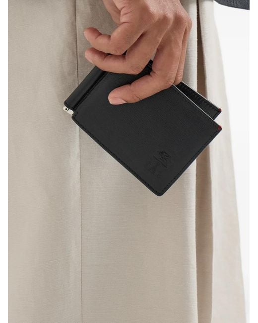 Brunello Cucinelli Black Grained Leather Money Clip Wallet for men