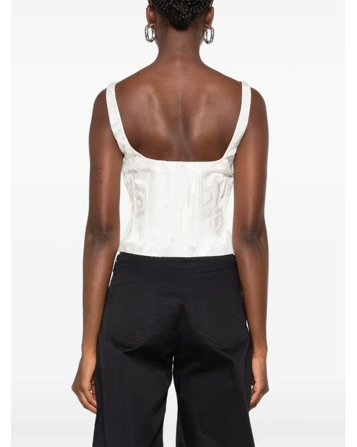 McQueen White Lace-Up Floral-Jacquard Top