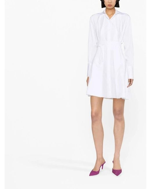Patou White Tied Waist Mini Shirtdress