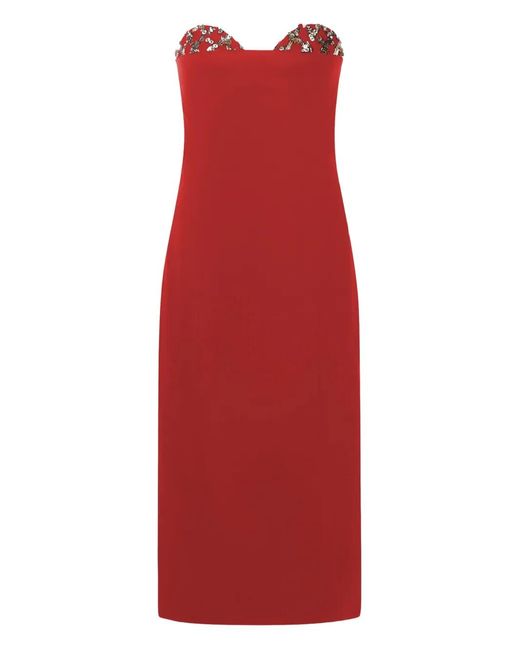Genny Mouwloze Midi-Jurk Verfraaid Met Pailletten in het Red