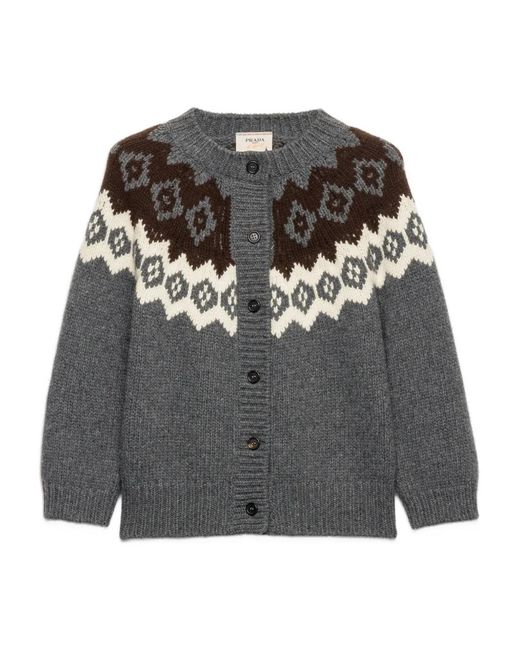 Prada Gray Cardigan En Maille Intarsia