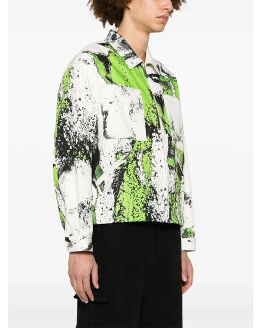 44 Label Group Green Corrosive-Print Denim Jacket for men