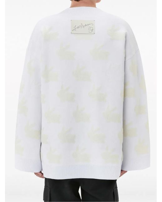 J.W. Anderson White Bunny-Print V-Neck Jumper